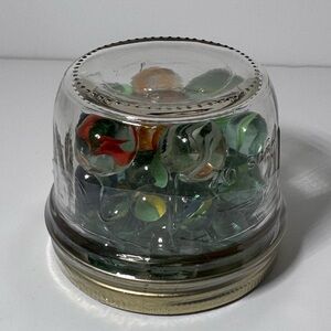 Marbles Display Glass Canning Jar Clear plastic Seal Green and Multicolored
